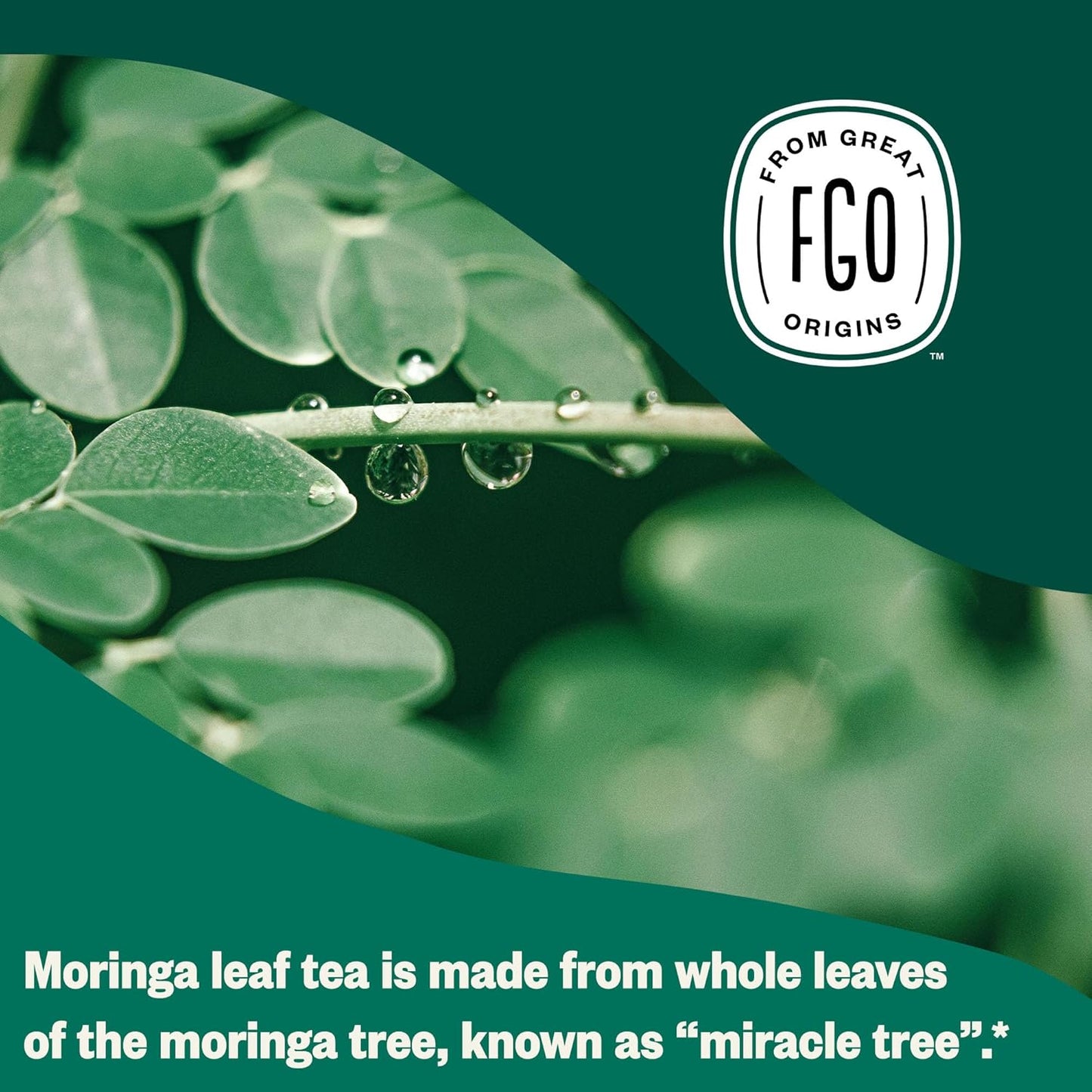 FGO Organic Moringa Mint Tea, 20 Count, Eco-Conscious Herbal Tea Bags, Resealable Bag, Caffeine Free, Packaging May Vary (Pack of 1)