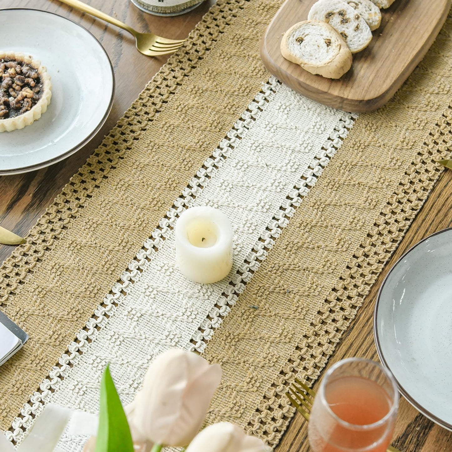 Artoid Mode Burlap Brown Farmhouse Rustic Table Runner, Seasonal Hollow Kitchen Dining Table Decoration for Home Party Decor 12x120 Inch