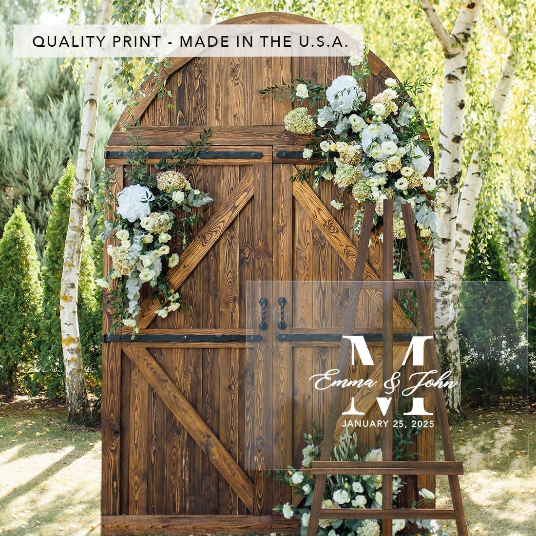 Andaz Press Custom Large Wedding Acrylic Sign, 16 X 24 Inches, Minimalist Modern Monogram, Personalized Sign, Welcome Sign For Modern Wedding Theme Wedding Signs For Ceremony And Reception