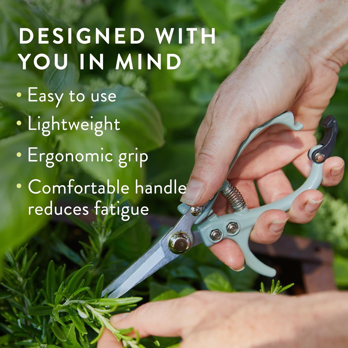 Modern Sprout Pruning Shears - Herb Snipping Scissors- Lightweight Gardening Tools W/Easy Lock - Flower Cutter Garden Shears - Carbon Steel Blade + Reusable Holster (Ocean, 1-Pack)