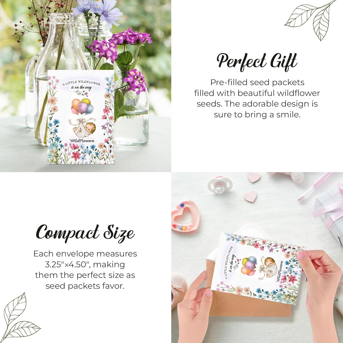 Pack of 20 Pre-Filled Bouquet Seed Mix Packet Girl Boy Baby Shower Party Favors Baby Announcements for Guests A Little Wildflower is On The Way Thank You Celebration of Life Plant Seeds