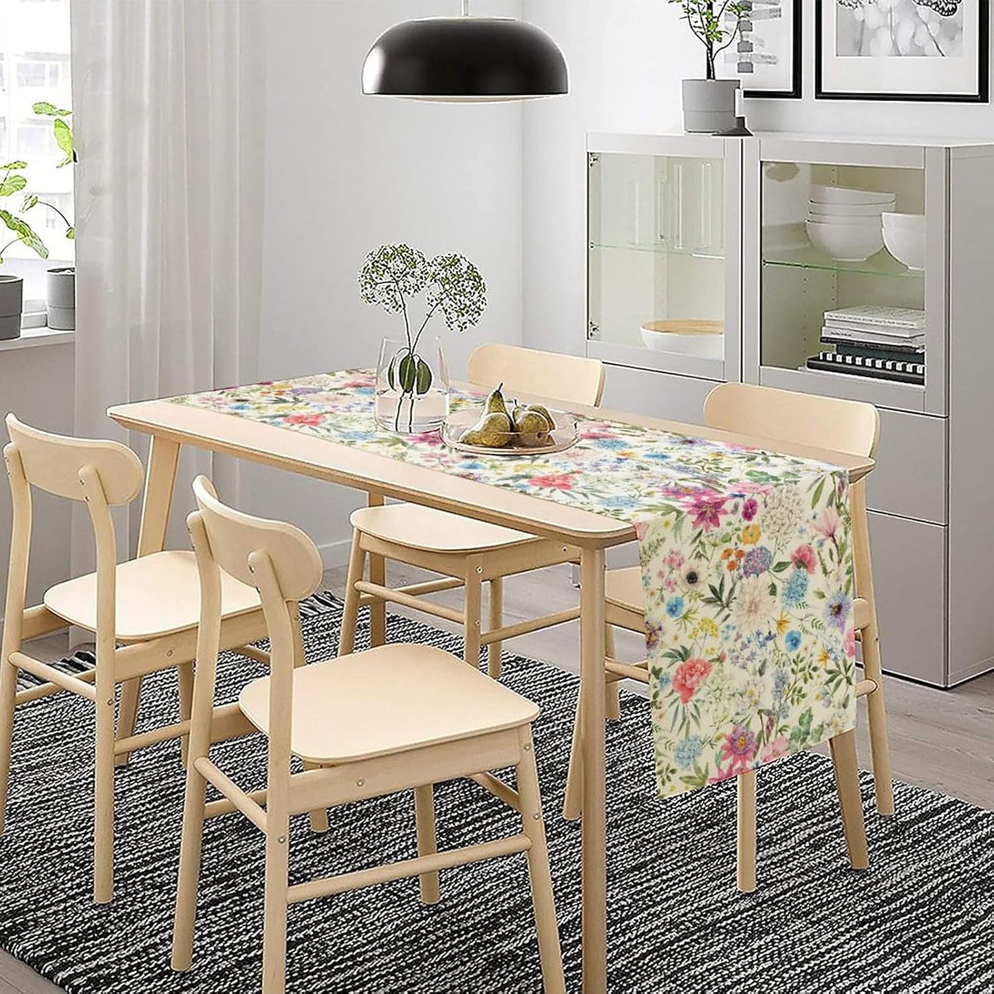 Floral Table Runner Watercolor Peony Rose Flower Kitchen Table Decoration for Indoor and Outdoor Wedding Party 13x60 Inch