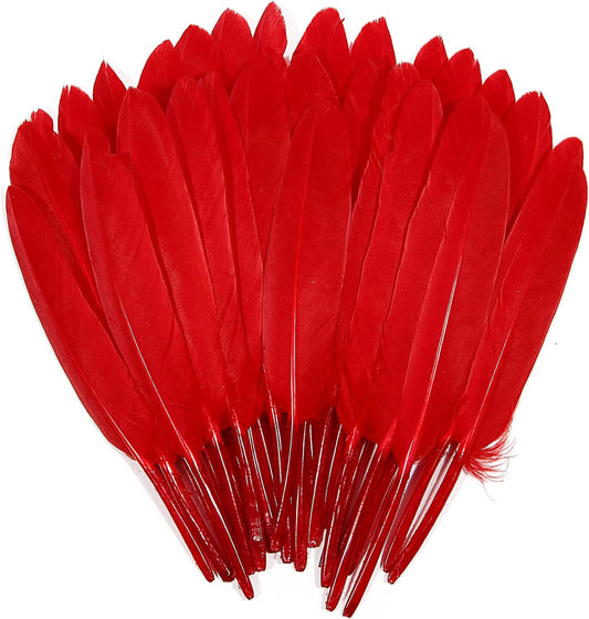 FeelfunFeather 120pcs Red Goose Cochettes Feather Natural Bulk 4-6 inch 10-15cm for Wedding Party Christmas Decorations DIY Crafts Goose Cochettes Feather