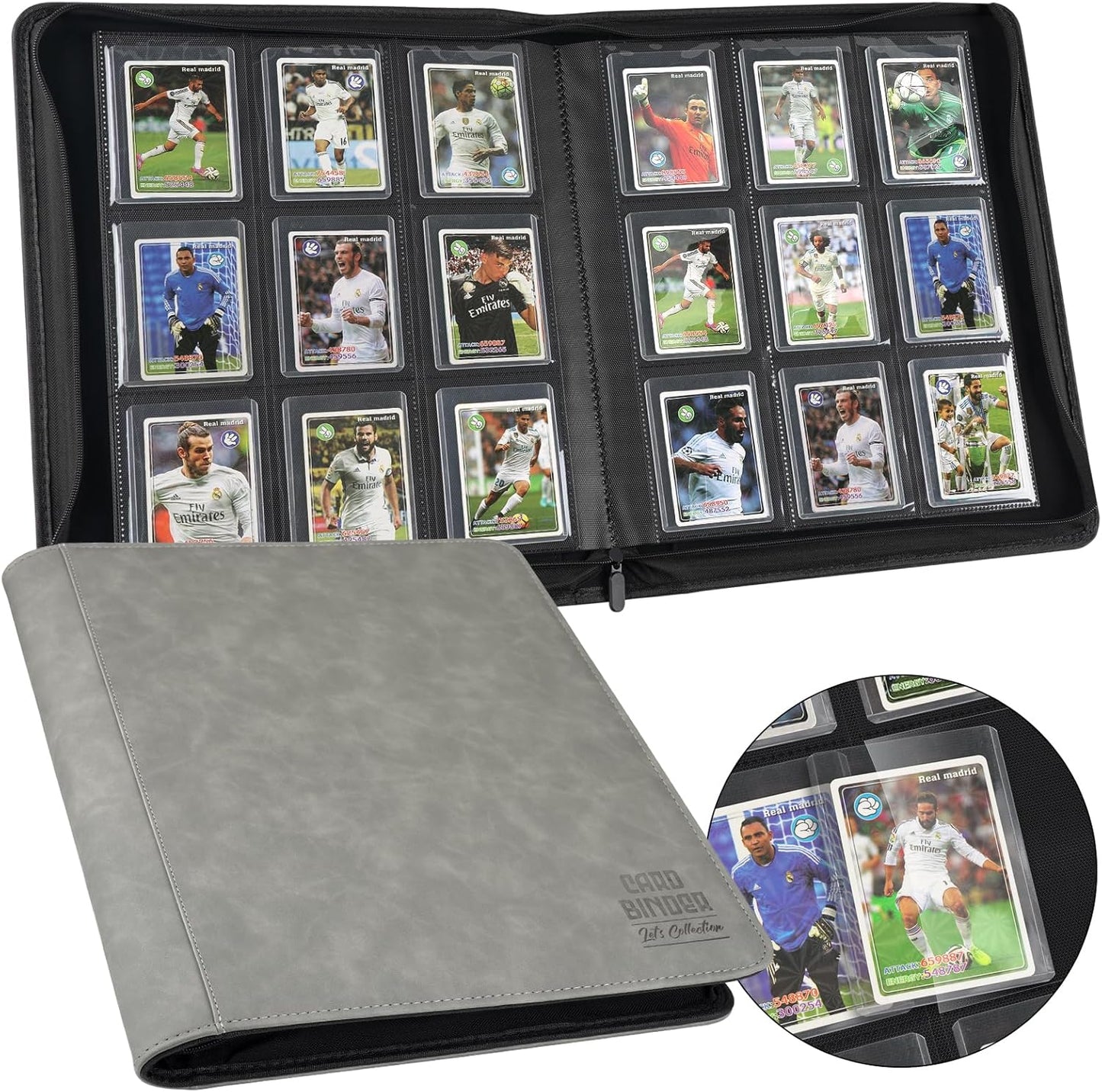 Toploader Binder with 9-Pocket Pages, Holds 288 "3×4" Rigid Toploader Hard Cases, Card Holder for Collectible Cards or Sports Cards, Durable Sleeves for Storage & Display (Gray)