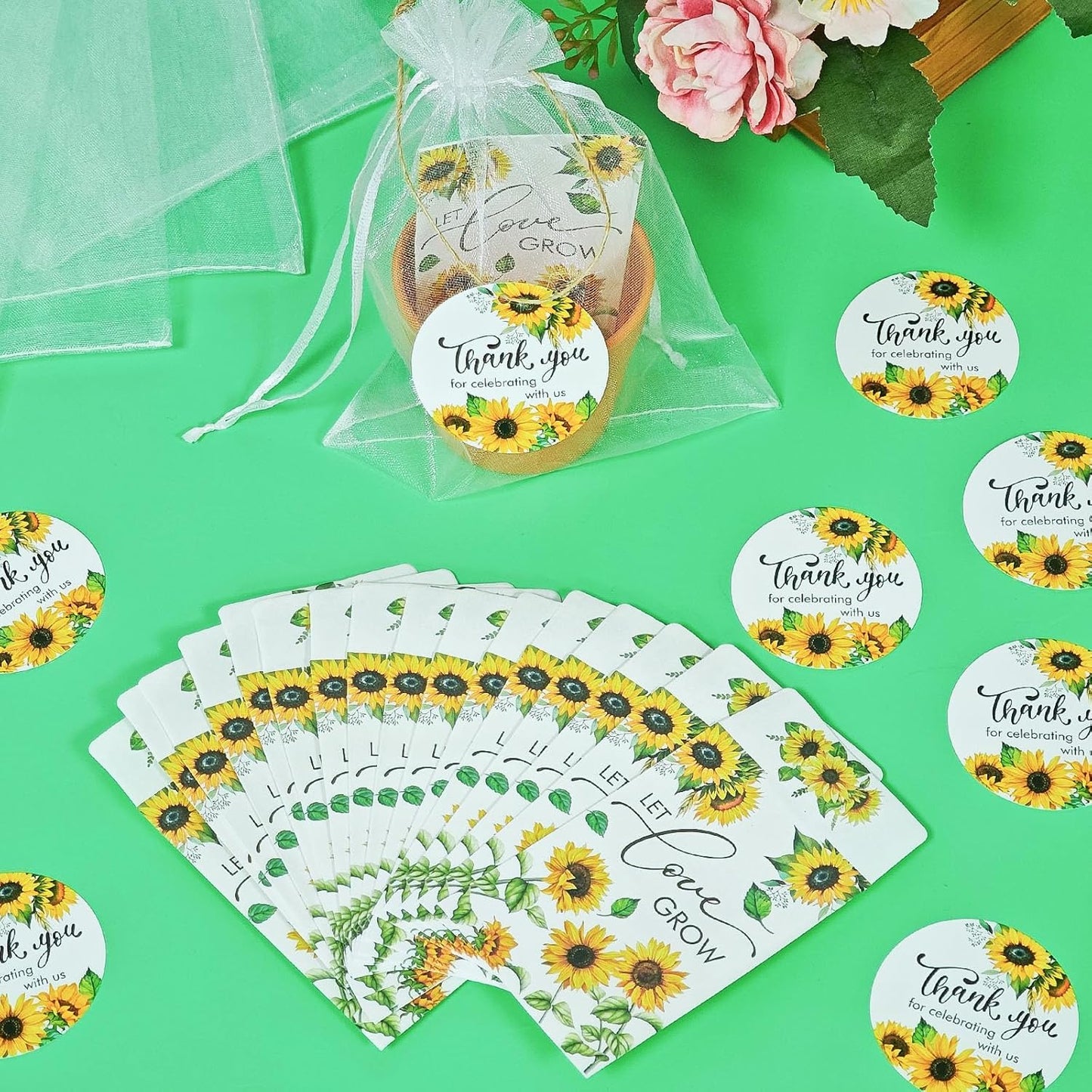 Cinrobiye 50 Sets Let Love Grow Wedding Favors for Guests Seed Packet Bags (Seed Not Include) with Tags & Labels Flowerpot for Bridal Shower Party Favors Bulk Wedding Souvenirs for Guests (Sunflower)