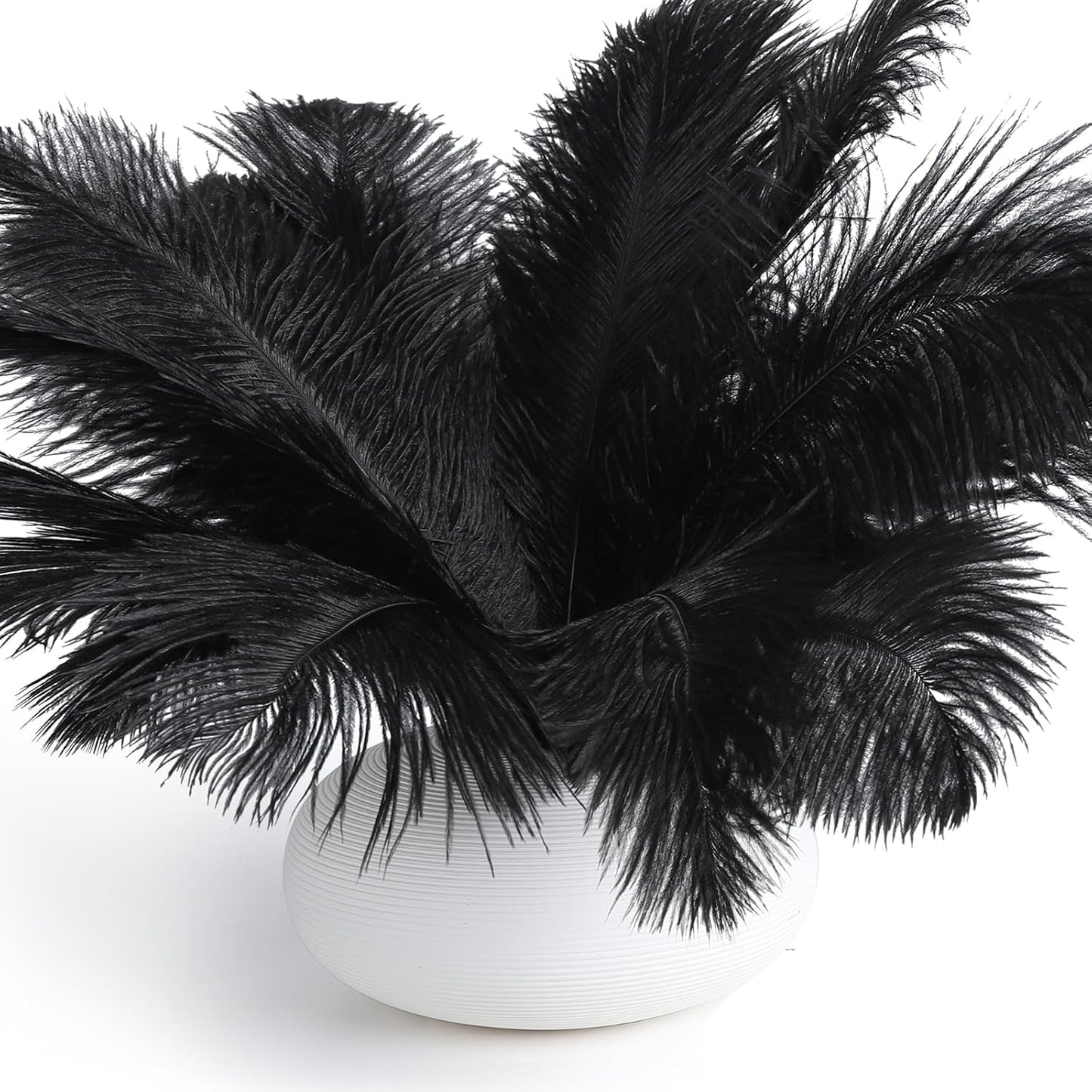 FANDAMEI Black Ostrich Feathers, 12 Pcs Black Feathers, 10-12 inch (25-30 cm), Feathers for Crafting, Craft Feathers for Centerpieces Table Decorations, Home Decorations, Black Party Decorations