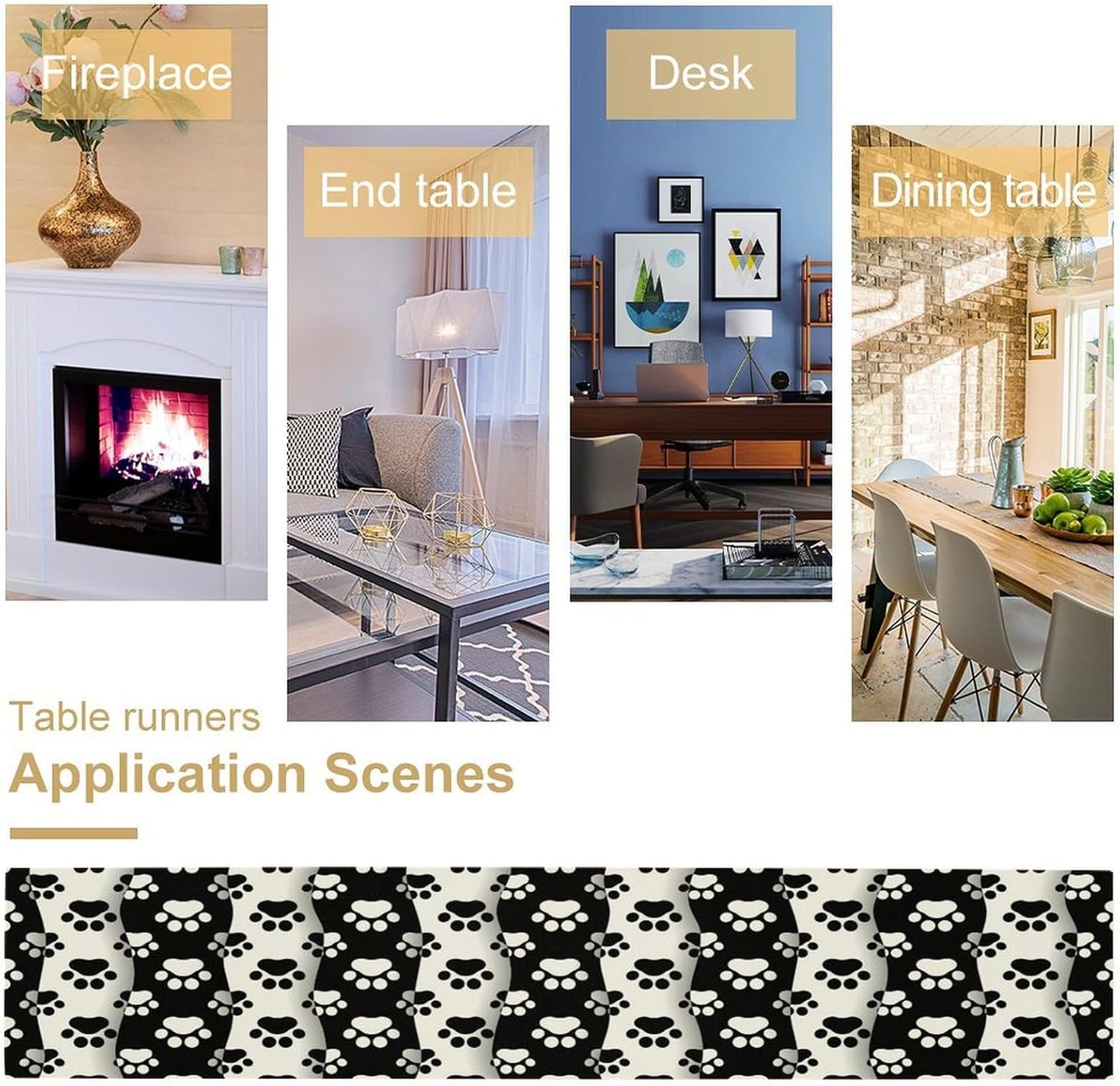 Dog Paw Table Runner,Kid Cute Animal Footprint Black White Theme Design Print Tablecloth Burlap for Hotel Indoors Outdoor Dining Room Kitchen Home Decor,W13X L70 in