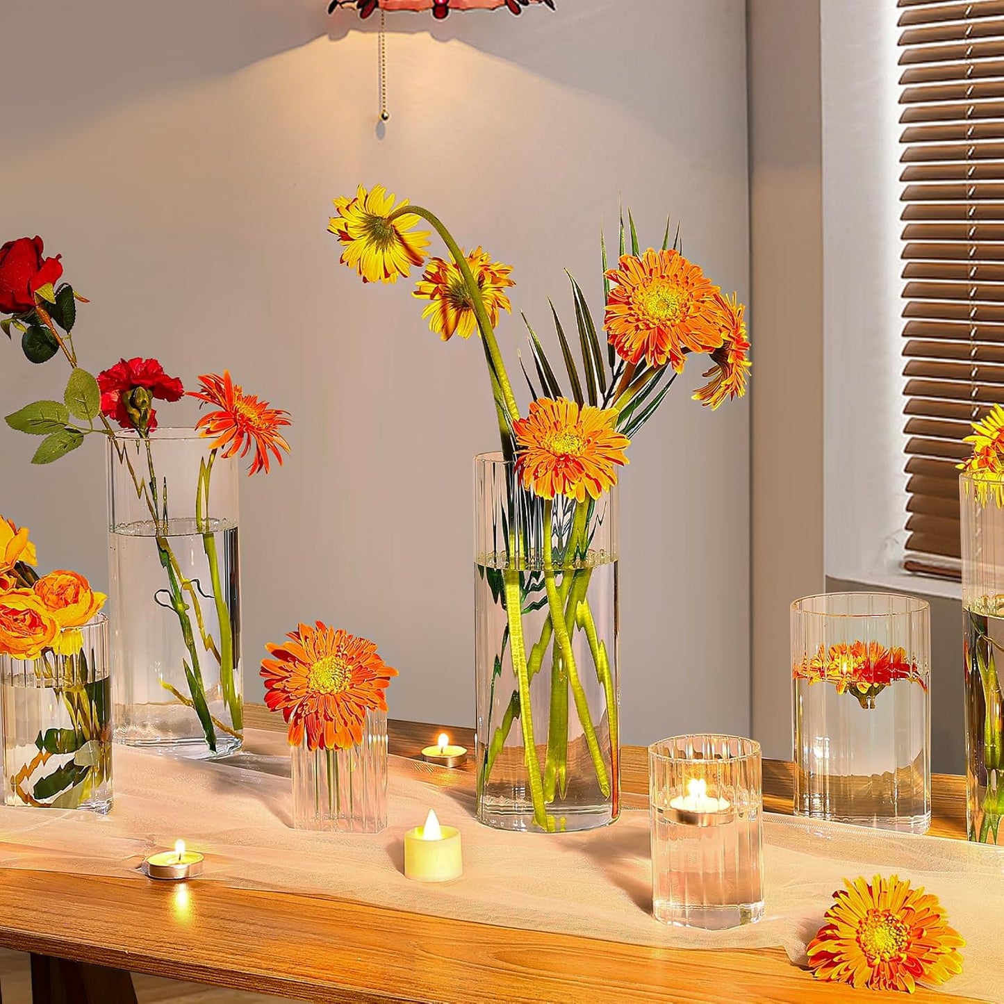 16 Pack Ribbed Glass Cylinder Vases 5.5, 6 Inch Tall Clear Flower Vase Hurricane Floating Candle Holder for Table Centerpiece Wedding Home Decor