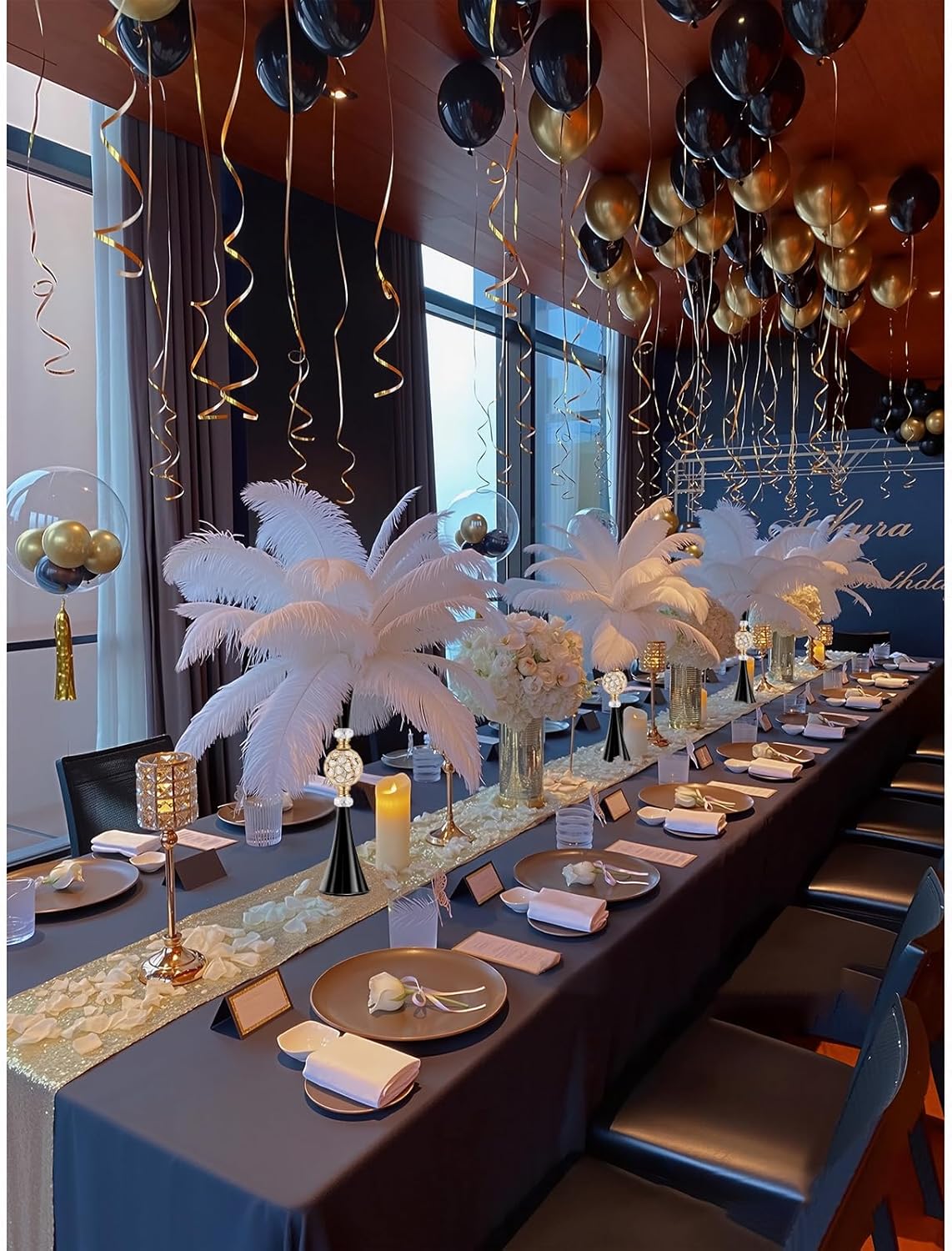 VIJIV Black Tall Crystal Flower Vases for Centerpiece - 28'' Large Trumpet Vase for Bouquet Skinny Decorative, Floor Vase Flower Stand for Party Event, Dining Table Décor, Bridal Shower, Wedding