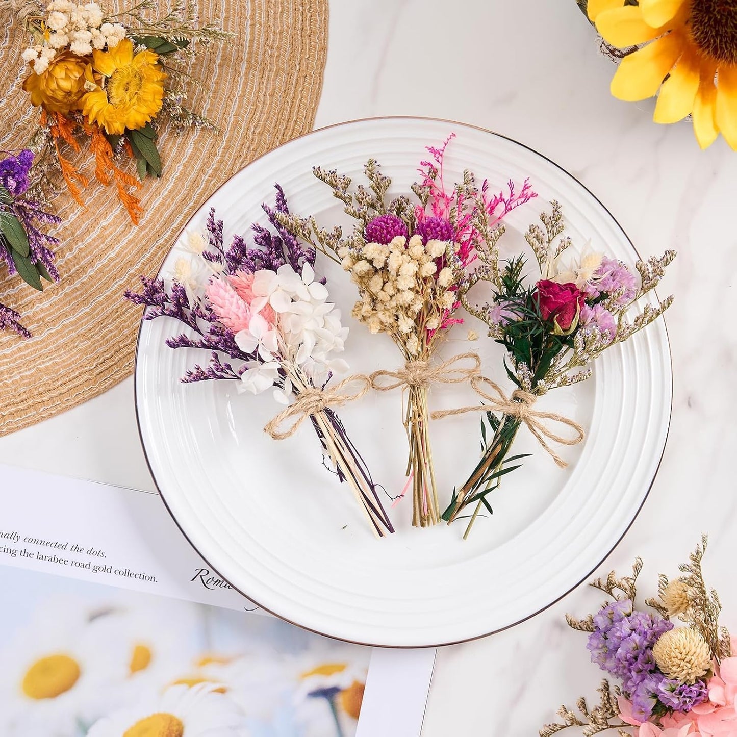 12/24 PCS Charming Dried Flowers Bouquet for Vase Various Dried Wildflowers with Stems Mini Handmade Wildflowers Natural Real Flowers Bulk Flowers Craft (Blossoms, 12 PCS)