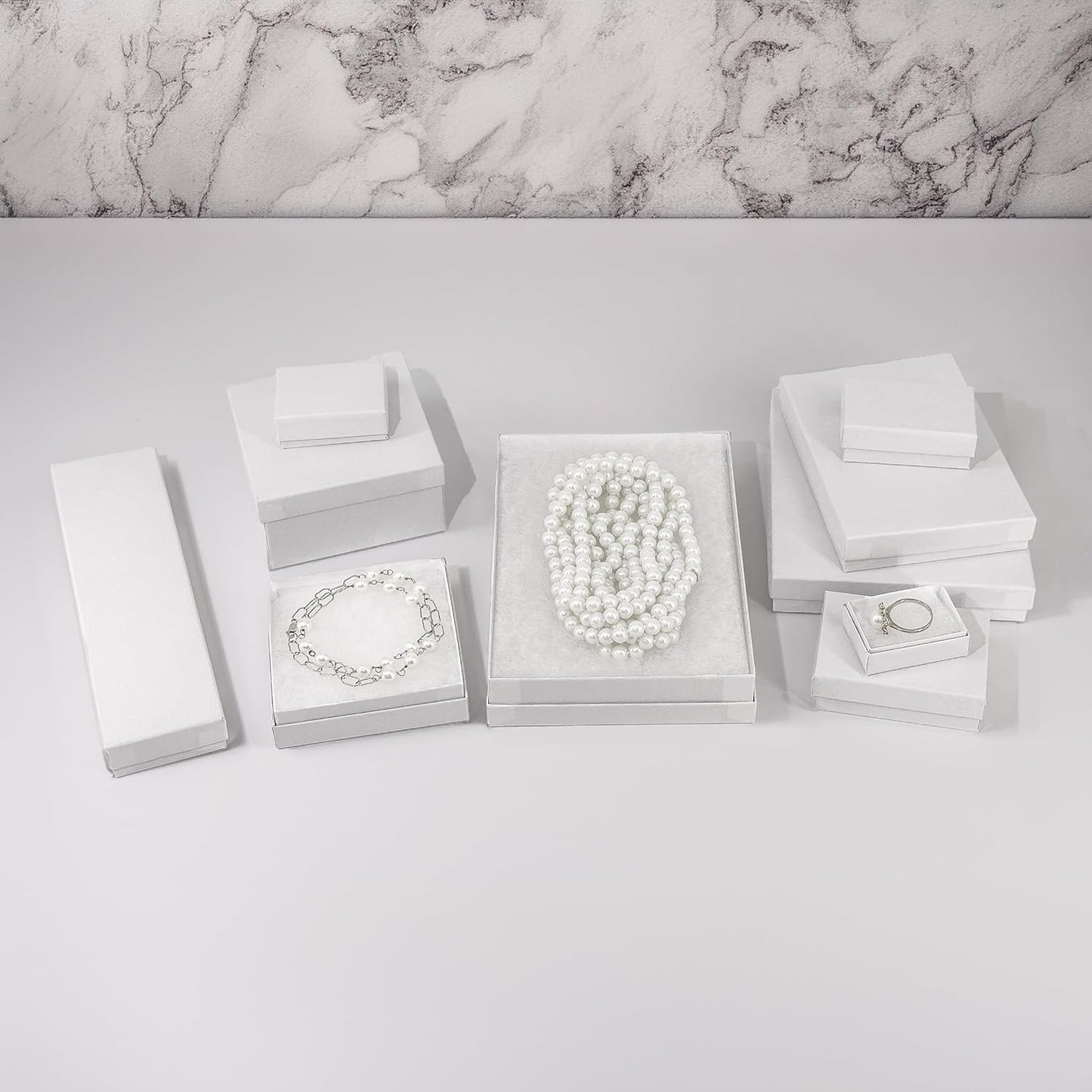 TheDisplayGuys - 25-Pack #53 Kraft Paper Cardboard Gift Boxes/Jewelry Cases w. Cotton Padding & Lid - Matte White - (5.4" x 3.9" x 1.0")