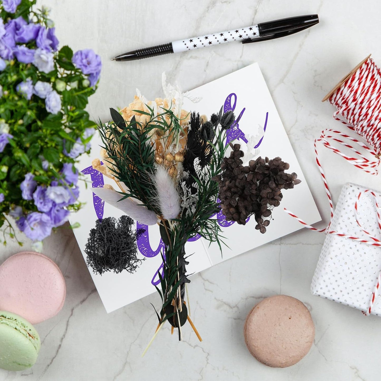 Dried Flowers,Dried Flowers Set for DIY Scrapbook Accessories Flower Arrangements Flower Decoration Wedding Decoration(Black)