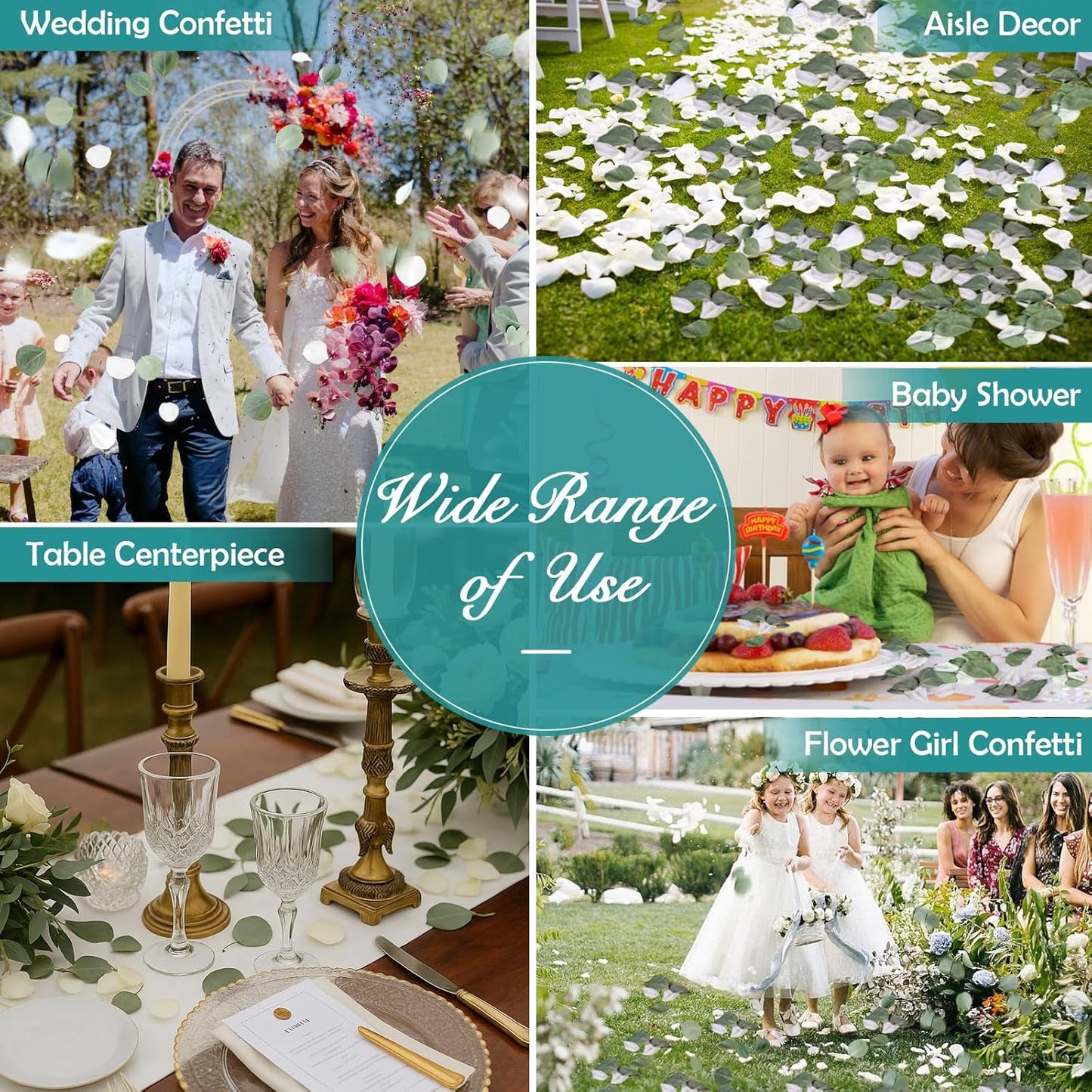 Real White Rose Petals & Natural Eucalyptus Leaves 2.12oz, Freeze Dried Flower Petals Confetti for Wedding Flower Girl, Aisle Table Centerpieces Garden Cake Bridal Shower Decor