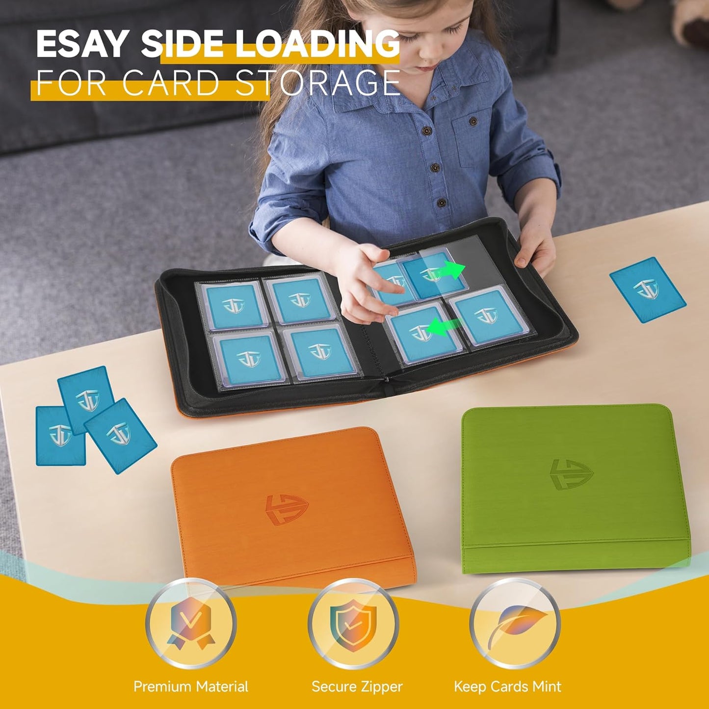 Toploader Binder,Holds 112 Toploaders, 4 Pocket Top Loader Binder for 3" x 4" Rigid Card Holders for Trading Cards or Sports Cards Binders(Orange)