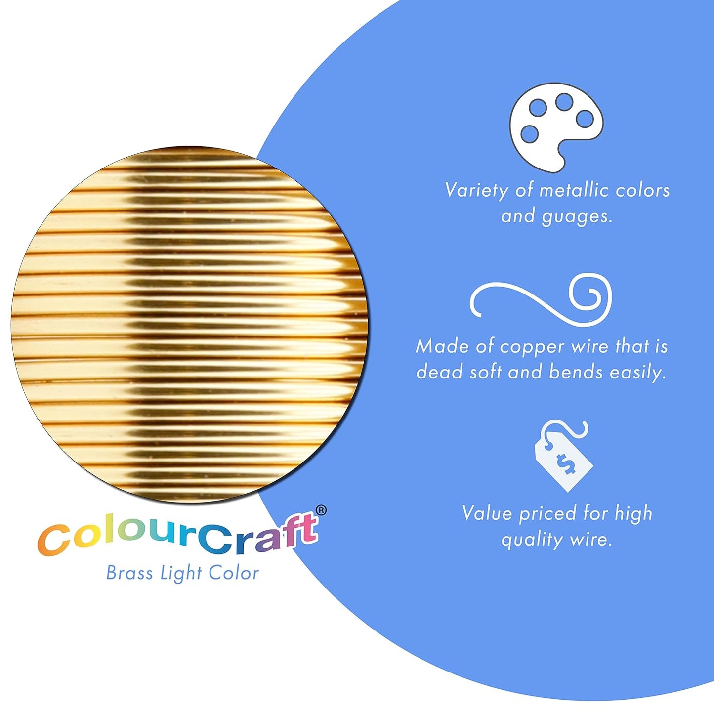 Beadalon ColourCraft Wire, 24 Gauge, Brass Light Color, 30 yd Spool
