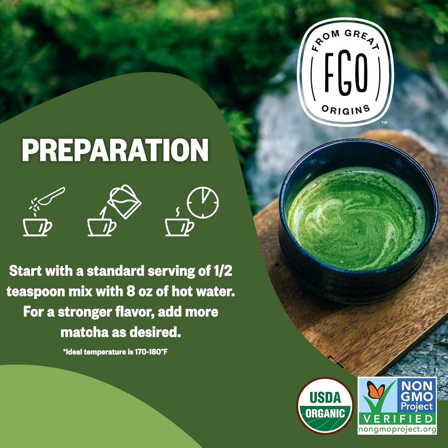 FGO Organic Matcha Green Tea Powder, Japanese Culinary Grade for Cooking, Baking, and Smoothies, 4 Ounce, Resealable Bag, Packaging May Vary (Pack of 1)