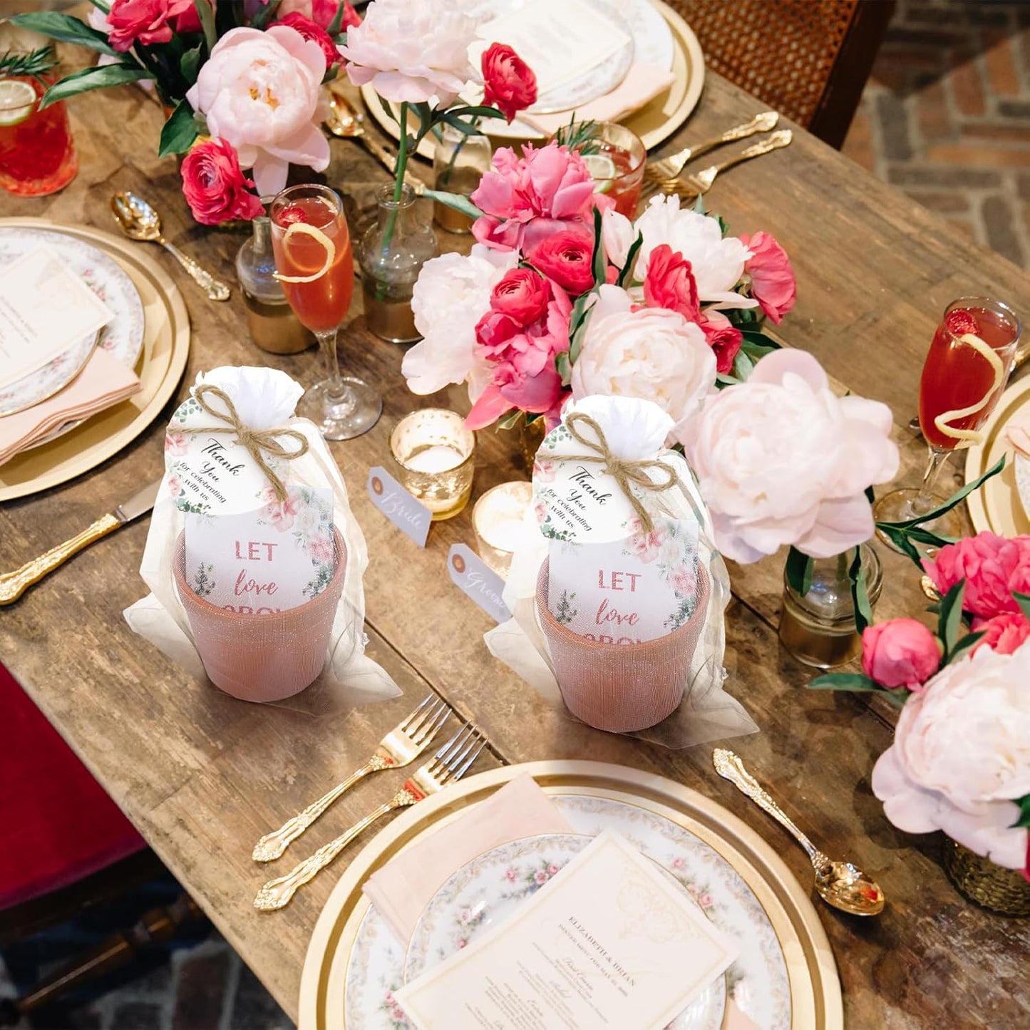 Ctosree 50 Sets Let Love Grow Wedding Favors for Guests Self Adhesive Seed Packets (Seed Not Include) Terracotta Flowerpot Thank You Tags and Organza Gift Bags for Bridal Shower Wedding Party Favors