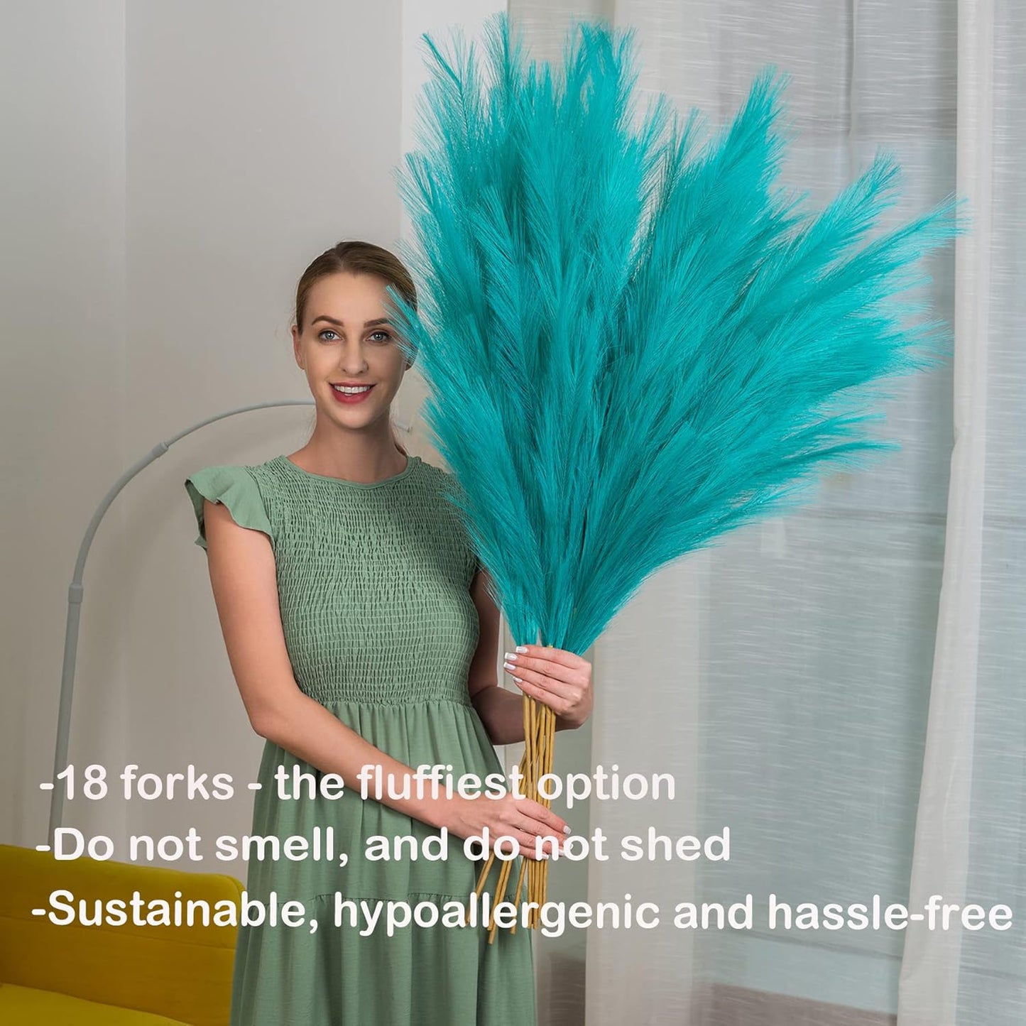 Pampas Grass Decor Tall, 43"/110cm Faux Pampas Grass 6 Stems Large Pompass Grass Branches Tall Bulk Boho Flower Arrangement for Home Room Wedding Party Decor (Green)