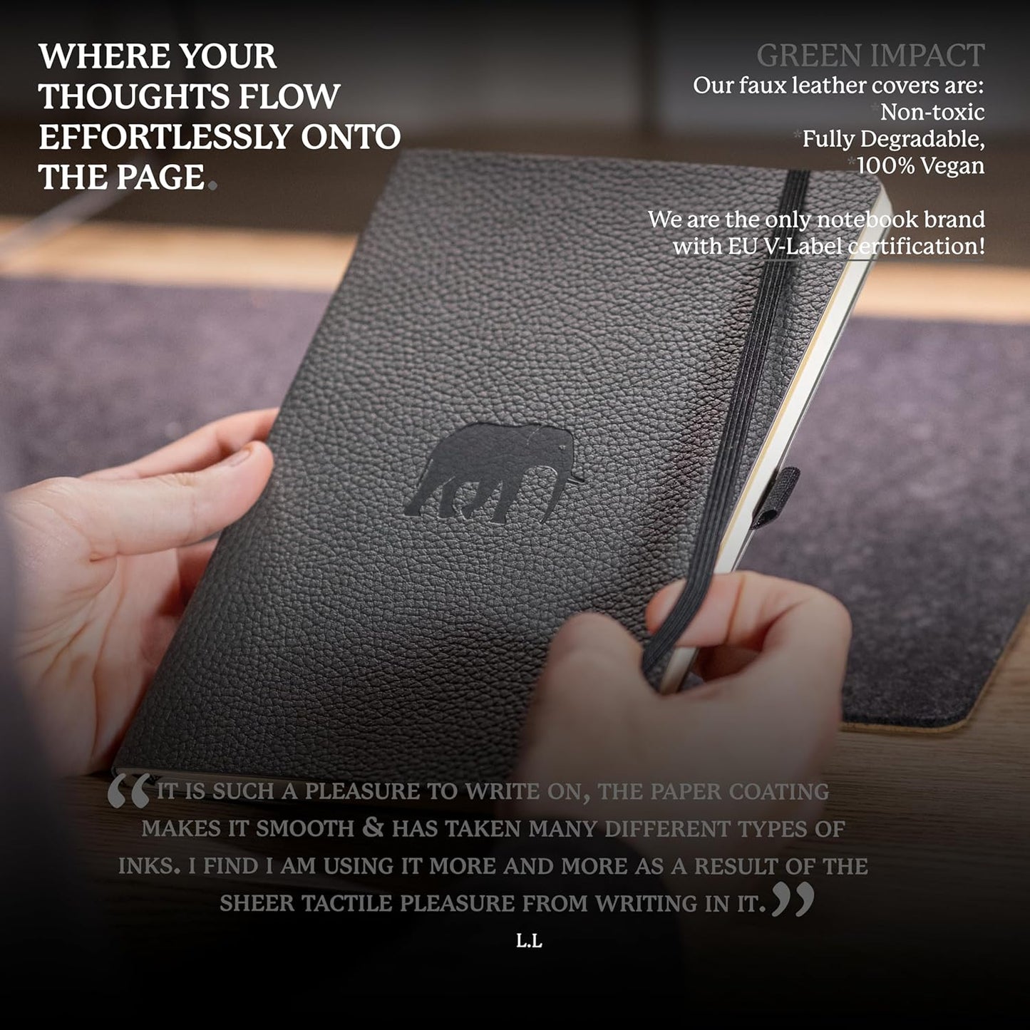 Dingbats* Wildlife Grid Writing Journal Notebook A5 - Vegan Leather Hardcover - Ideal for Work, Travel - Pocket, Elastic Closure, & Bookmark