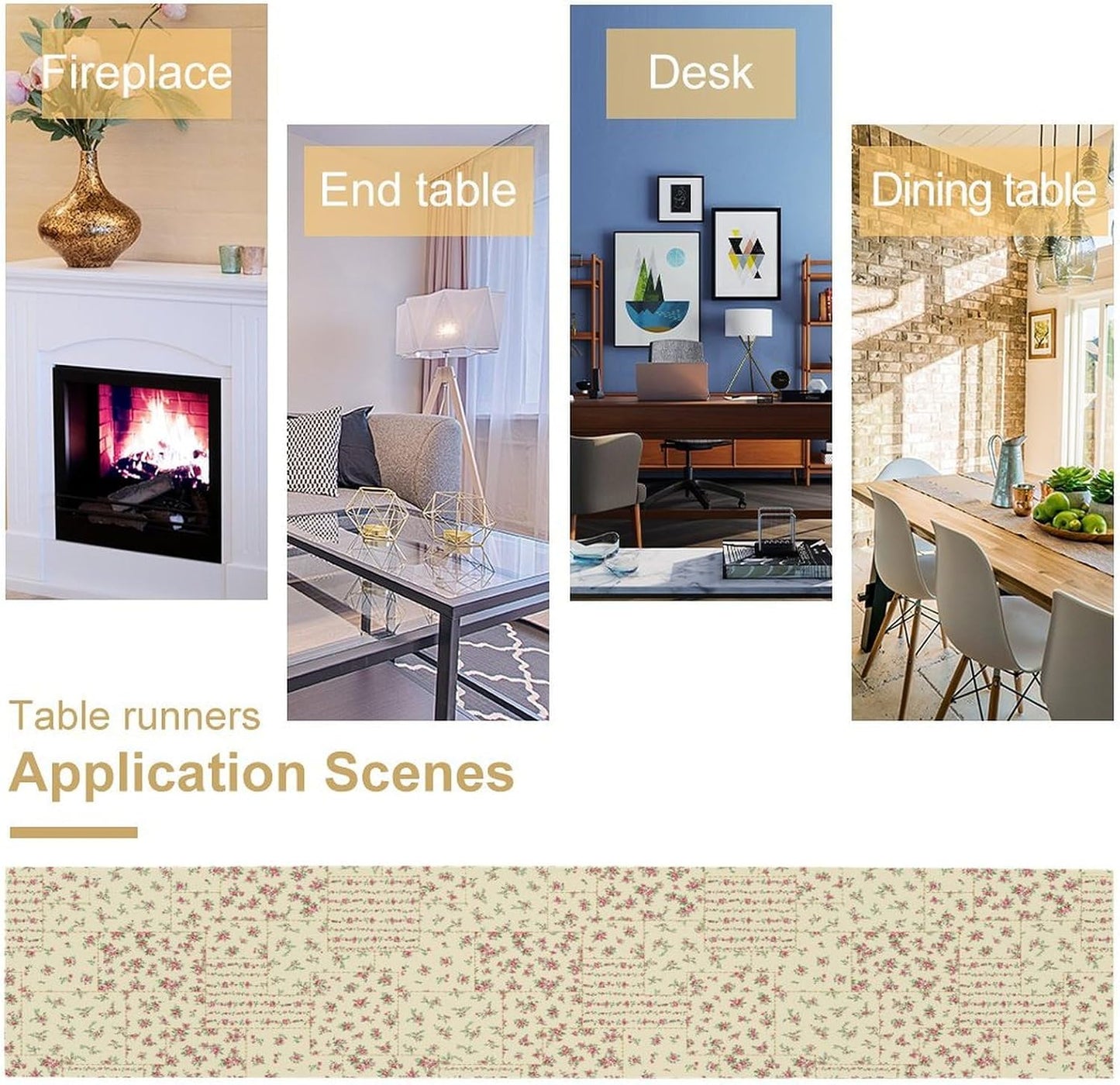 Floral Table Runner, Watercolor Rose Flower Kitchen Table Decoration Vintage Spring Home Tablecloth for Birthday Party Picnic Decoration 13x108 Inch 1PCS