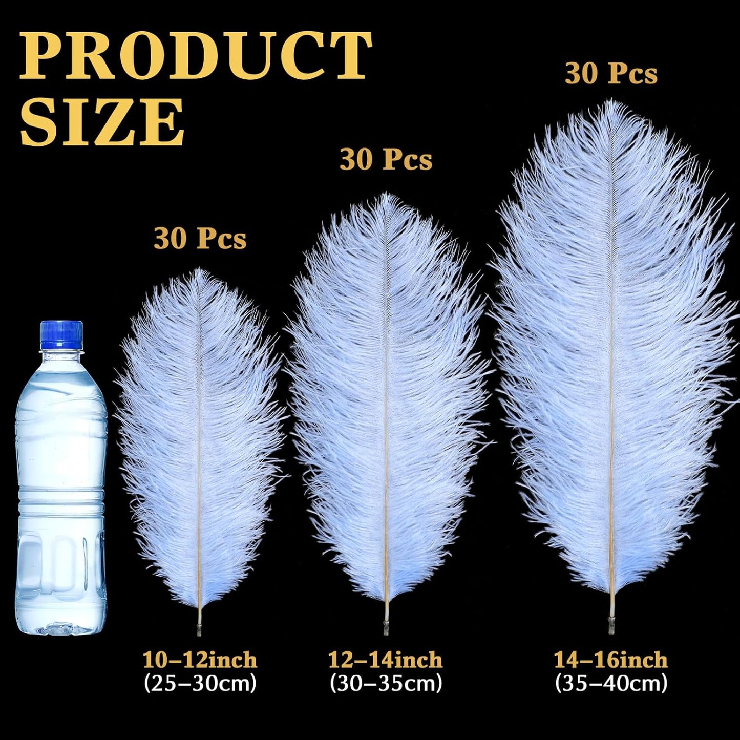 Maitys 90 Pcs Large Natural Ostrich Feathers Bulk 14-16 Inch (35-40cm) 12-14 Inch (30-35cm) 10-12 Inch (25-30cm) Ostrich Feathers Plumes for Centerpieces Wedding(Light Blue)