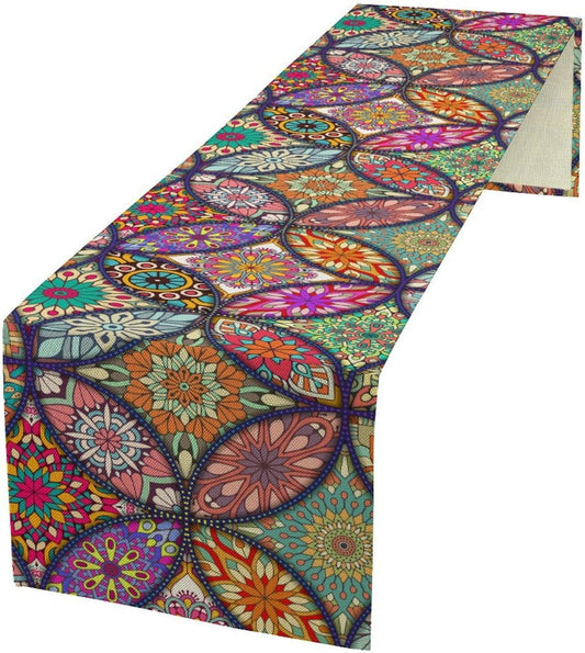 Boho Floral Table Runner,Colorful Flower Retro Bohemian Table Cloth Kitchen Dining Table Home Party Decoration 13x120 Inch