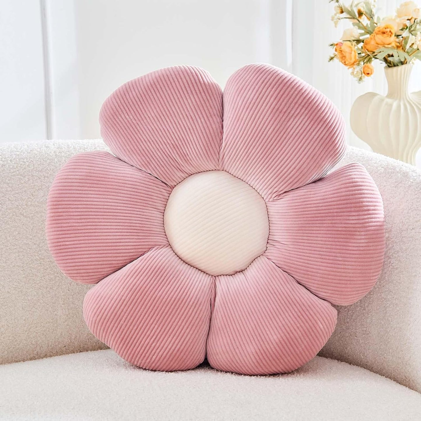 Dusty Pink Flower Pillow, 19.6" Cute Flower Shaped Floor Pillow, Aesthetic Floral Plush Daisy Decorative Throw Pillows for Bed Sofa Couch