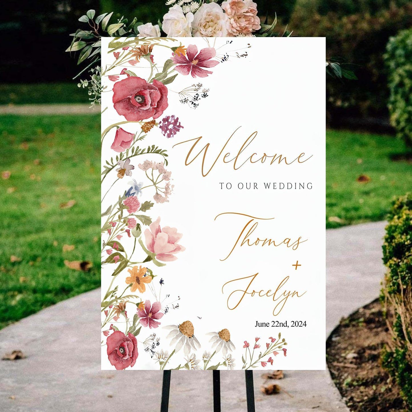 Wildflower Floral Spring Wedding Welcome Signs, Welcome Sign Wedding, Customized Wedding Welcome Sign, Custom Wedding Welcome Sign
