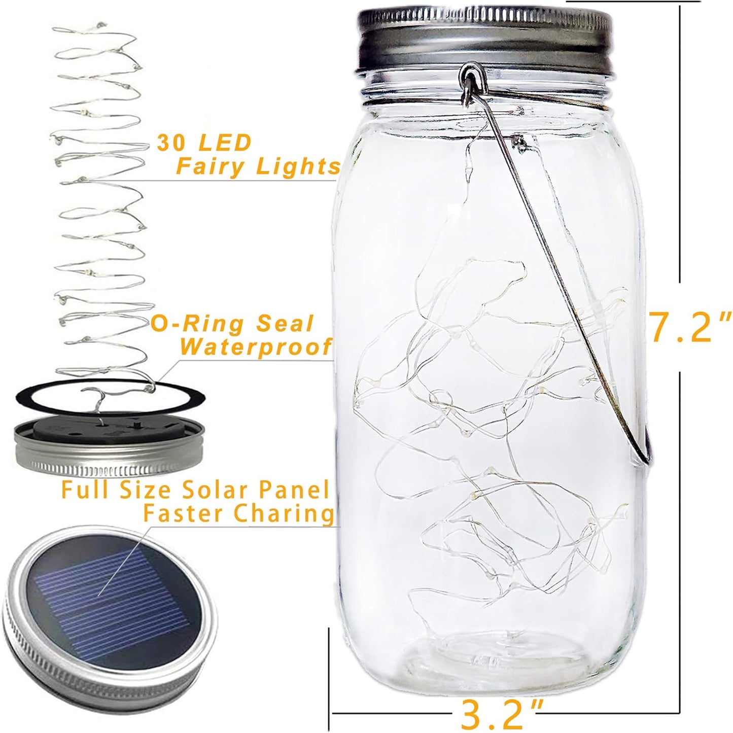 Solar Mason Jar Lights 30 LED, 6 Pack Large Size Hanging Glass Jar Starry Fairy Lights, Solar Lanterns for Outdoor Patio Party Garden Decor