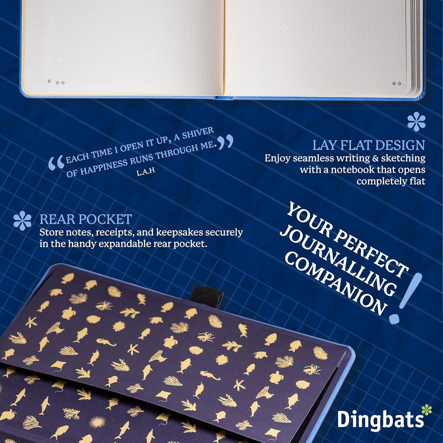 Dingbats* Earth Dotted Writing Journal Notebook A5 - Vegan Leather Hardcover - Ideal for Work, Travel - Pocket, Elastic Closure & Bookmark