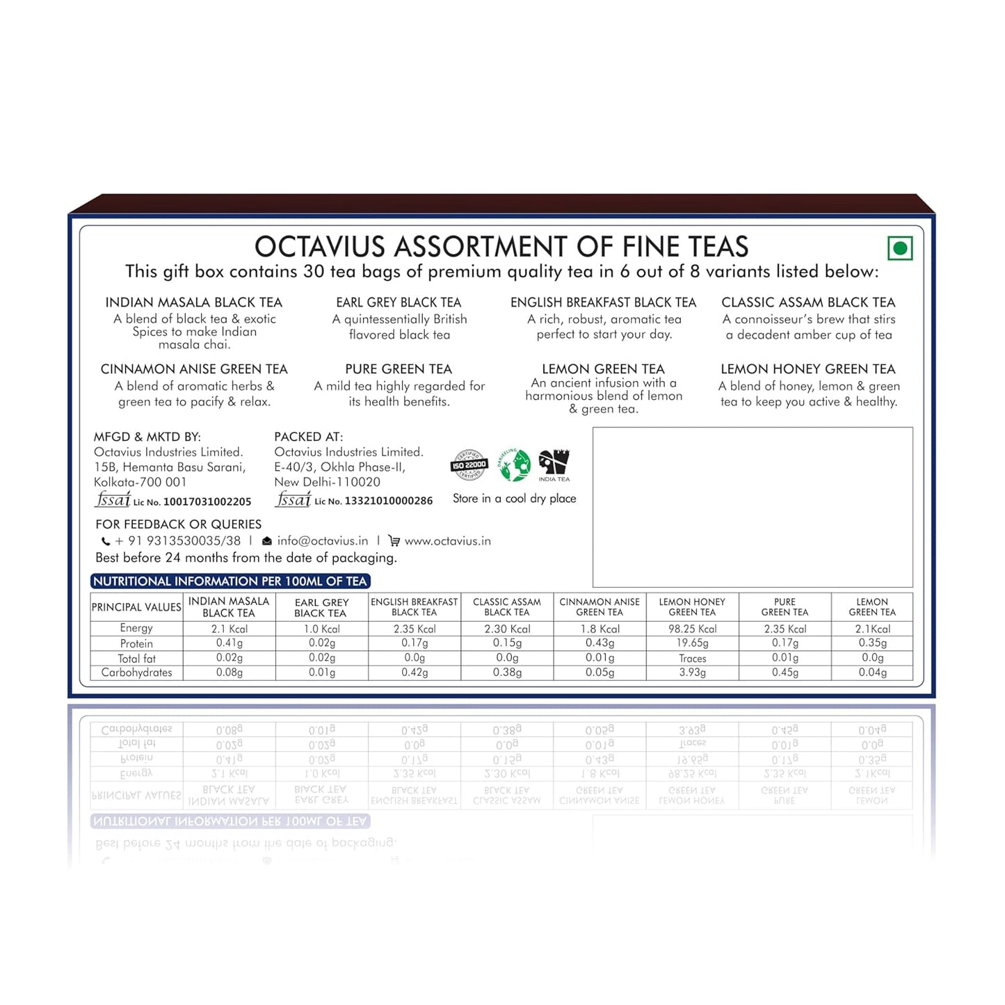 Octavius Assortment of 6 Black & Green Teas - 30 Enveloped Tea Bags in Ornate Floral Art Wooden Box | Tea Sampler Assortment Box Tea Variety Pack | Tea gift for Tea Lovers, Family, Friend