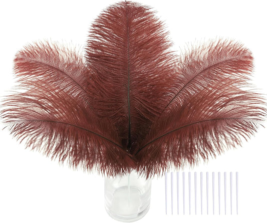 SOGUGOM Brown Craft Ostrich Feathers - 30PCS 6-8 inch Mini Ostrich Feathers Kit for Centerpieces, Kindergarten Crafts, Dream Catchers and Hats(Brown)