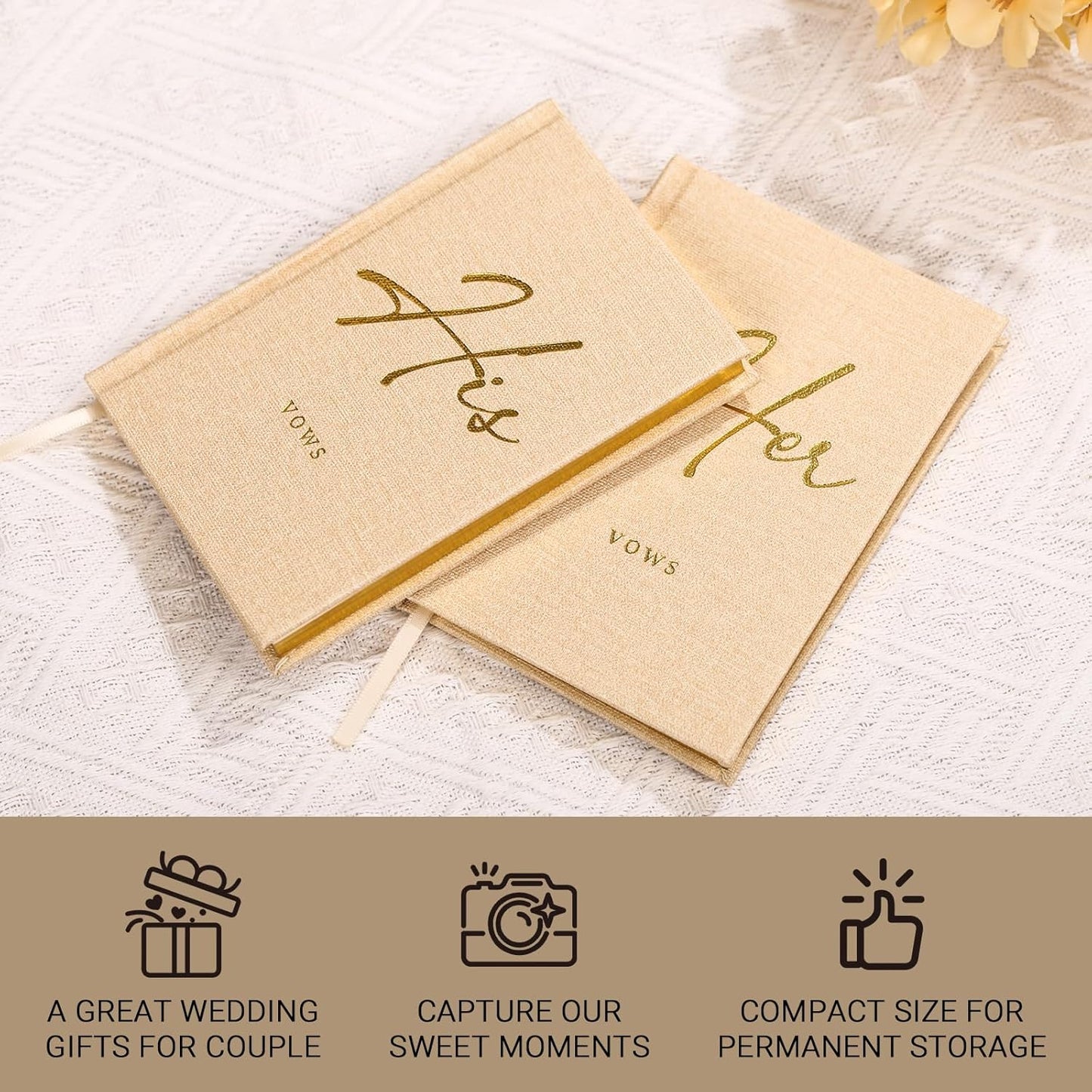 Wedding Vow Books His and Hers - 2 Pack Personalized His & Hers Book - Linen Hardcover Bride and Groom Notebook for Ceremony Vows - Bookmark & Lined Pages - Renewal & Wedding Must Haves