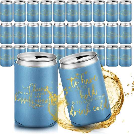 50 Pieces Wedding Can Cooler Bulk Engagement Party Favors for Guests Cheers to Love Laughter and Happily Ever After Rehearsal Dinner Decorations for Wedding Bridal(Haze Blue,Cute)