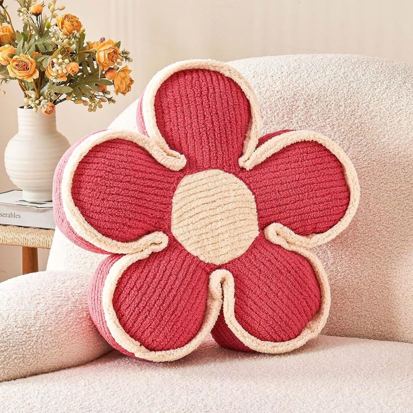Soft Flower Shaped Floor Cushion, Decorative Throw Pillow, Cute Seating Cushion, Plush Pillow for Sofa Couch Bed (13.7 Inch, Peach Pink)