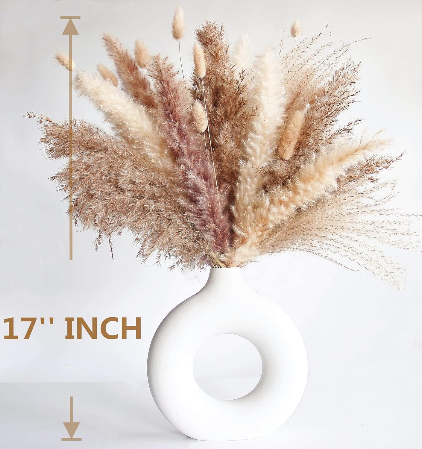 Natural Dried Pampas Grass Decor, 110 PCS Pampas Grass Contains White Bunny Tails Dried Flowers, Artificial Flowers for Bathroom Decor, Bathroom Wall Decor, Office Decor and Baby Shower Decorations