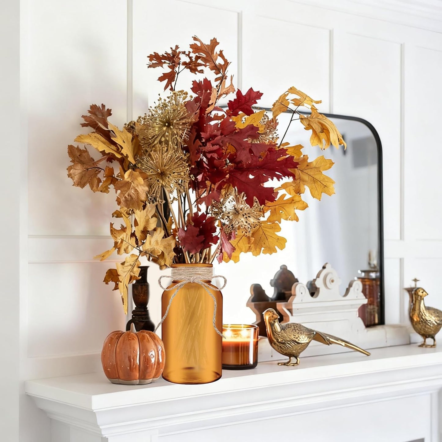 Vintage Glass Flower Vase，12 Pack Farmhouse Amber Gold Glass Centerpiece Vases Mason Jars for Weddings, Parties & Home Decor Bulk (12, Amber)