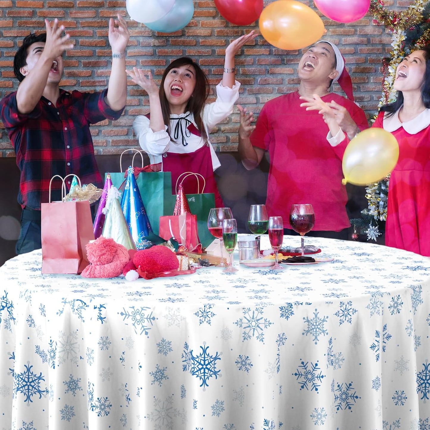 12 Pieces Christmas Snowflake Plastic Party Tablecloth Decorations,Disposable Blue Snowflake White Xmas Round Table Cover Backdrop for Winter Christmas Holiday Party Supplies,84 inch (Blue White)