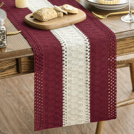 Artoid Mode Red Farmhouse Rustic Table Runner, Seasonal Hollow Kitchen Dining Table Decoration for Home Party Decor 12x48 Inch