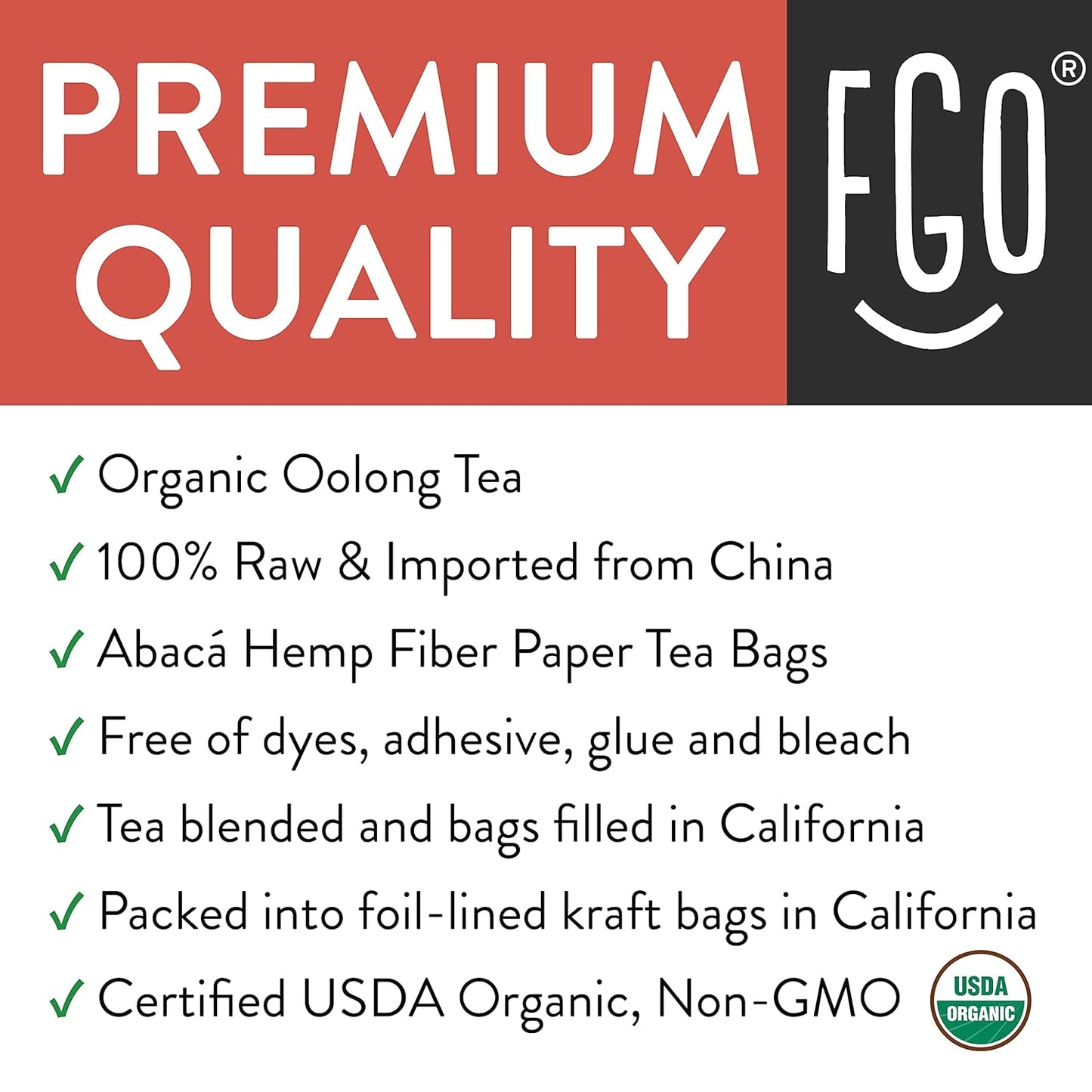 FGO Organic Oolong Tea, Eco-Conscious Tea Bags, 100 Count, Packaging May Vary (Pack of 1)