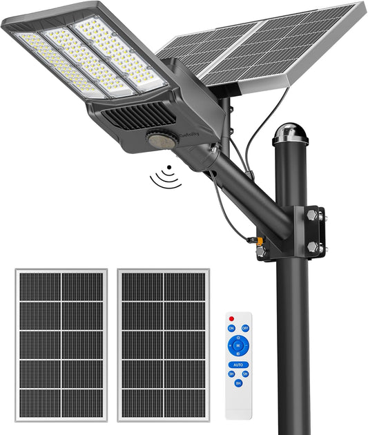 Gefolly SL-12000W Solar Street Light Outdoor 900000LM Wide Angle Commercial Parking Lot Lights Dusk to Dawn 6500K Flood Security Light IP67 Lamp for Basketball Court, Yard, Road