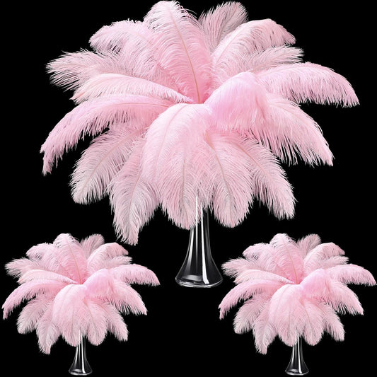 Maitys 90 Pcs Large Natural Ostrich Feathers Bulk 14-16 Inch (35-40cm) 12-14 Inch (30-35cm) 10-12 Inch (25-30cm) Ostrich Feathers Plumes for Centerpieces Wedding(Pink)