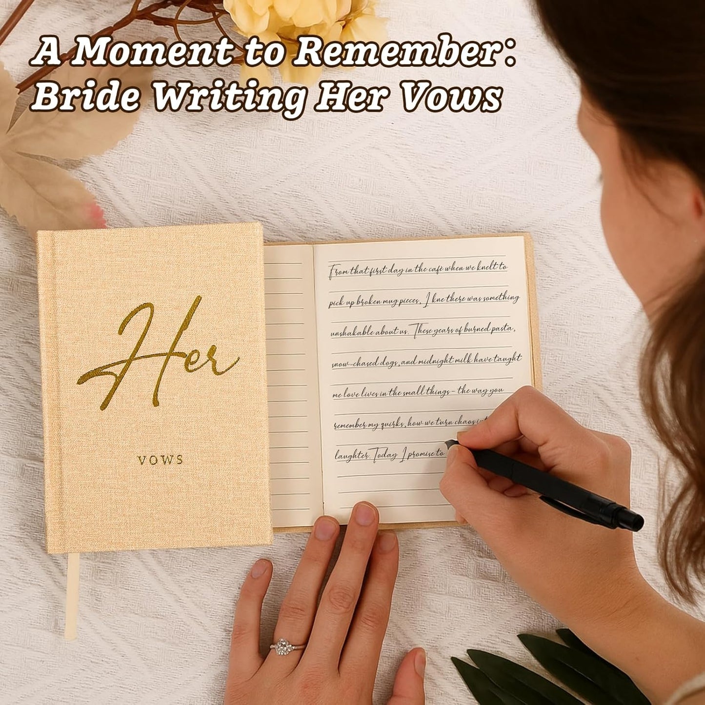 Wedding Vow Books His and Hers - 2 Pack Personalized His & Hers Book - Linen Hardcover Bride and Groom Notebook for Ceremony Vows - Bookmark & Lined Pages - Renewal & Wedding Must Haves