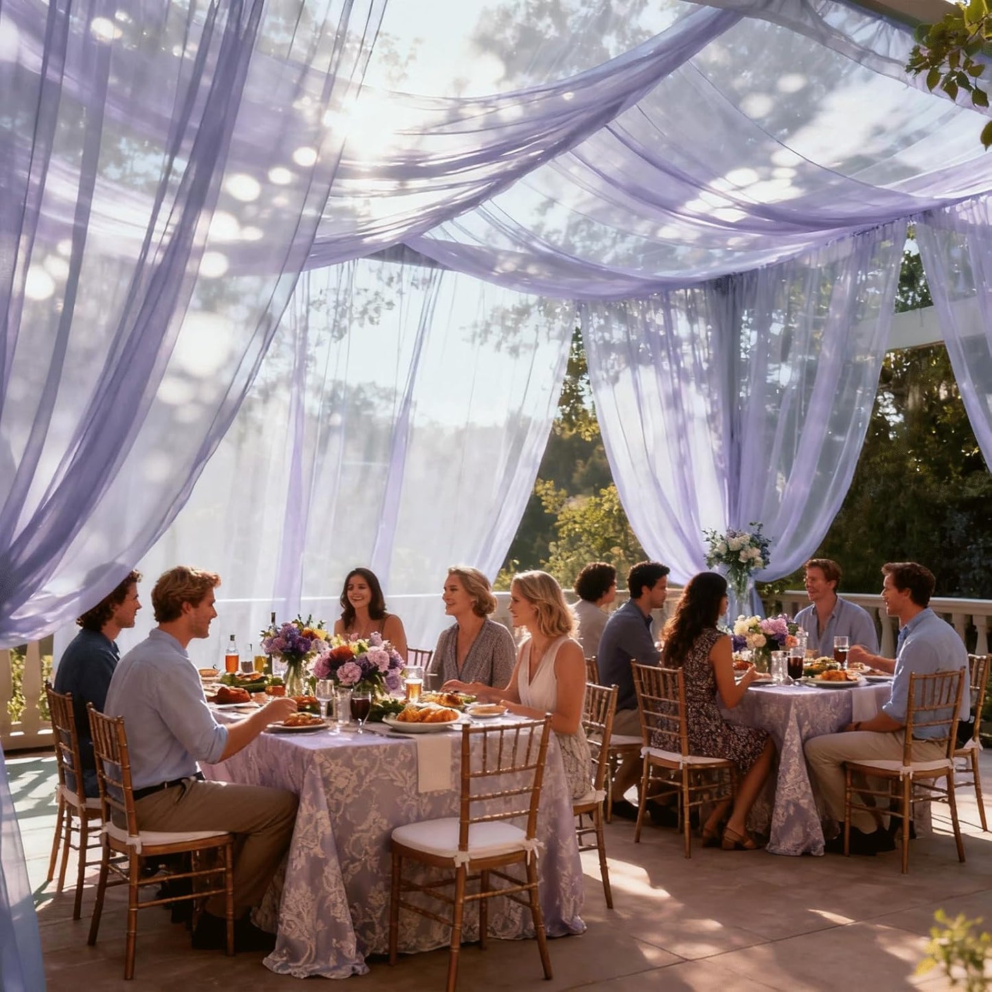 Wedding Arch Draping Fabric 29" x 18 FT Lavender Sheer Chiffon Outdoor Curtain Drapes for Wedding Birthday Party Ceremony Decor(2 Panels, Lavender)