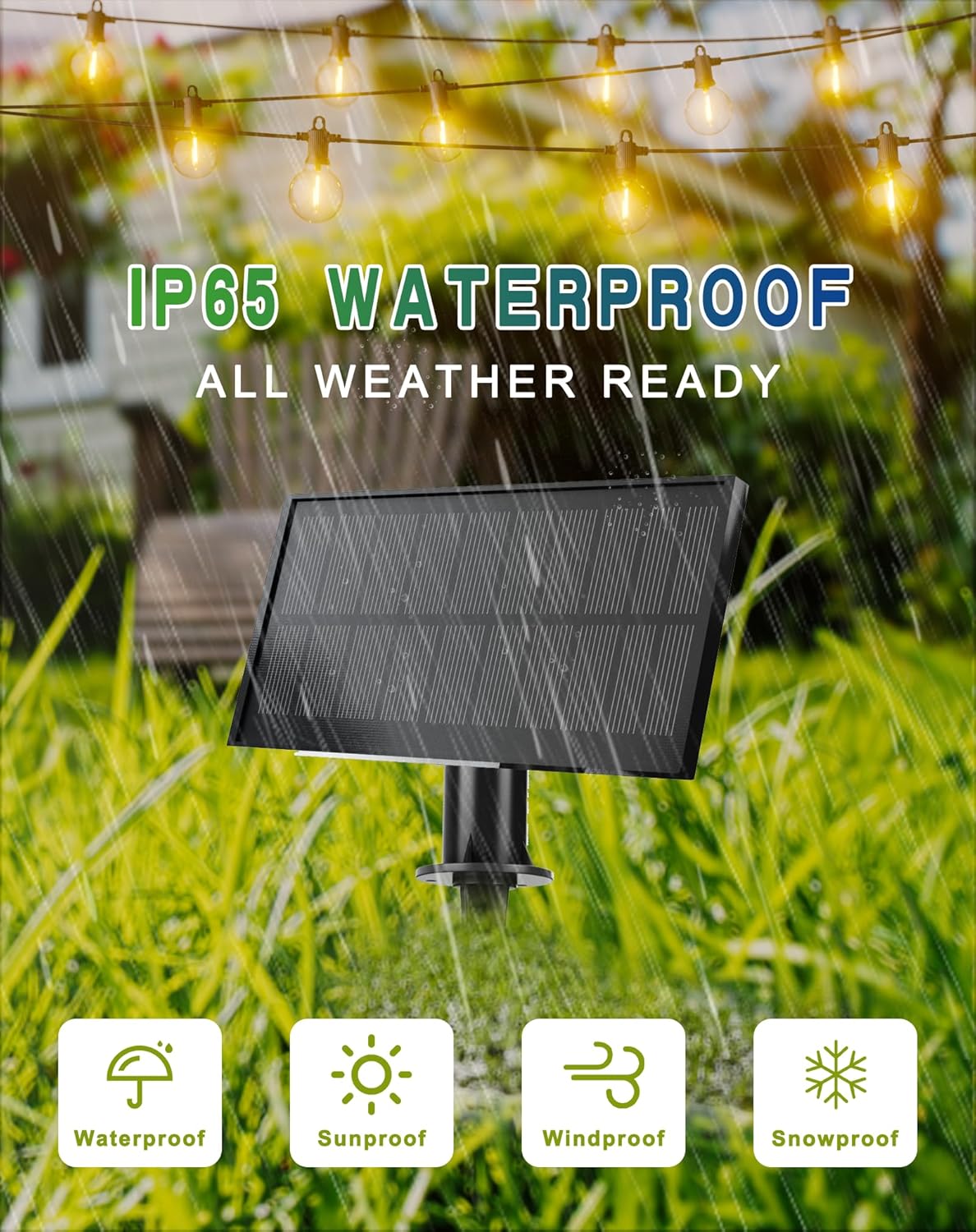Solar String Lights Outdoor Waterproof 100FT with USB Port and 52 Shatterproof G40 Bulbs(2 Spare), LED Solar Powered Patio Lights for Outside, Porch, Backyard, Gazebo, Garden(Warm White)