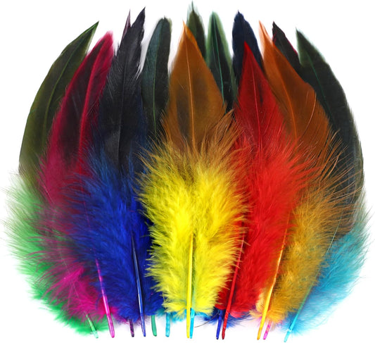 SOGUGOM Colorful Rooster Tail Feathers - 200 pcs 5-7 inch Craft Colored Feathers Bulk for Craft Projects, Halloween, Hats and Cocktail Table Centerpieces(Multicolor)