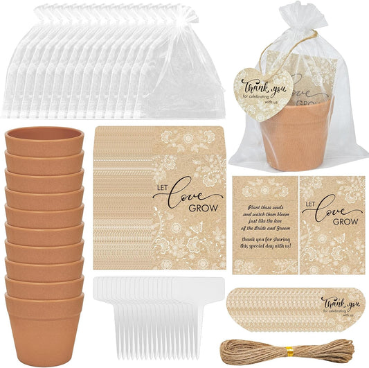 Cinrobiye 50 Sets Let Love Grow Wedding Favors for Guests Seed Packet Bags (Seed Not Include) with Tags & Labels Flowerpot for Bridal Shower Party Favors Bulk Wedding Souvenirs for Guests(Retro)