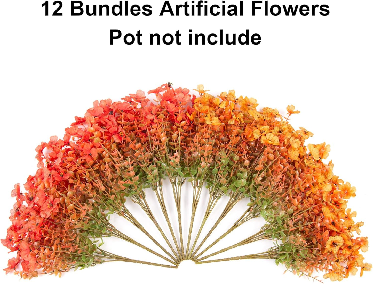 HyeFlora Artificial Fall Flowers Faux Mums for Outdoor Indoor Garden Home Decoration, Faux Flower Daisy with Eucalyptus Leaves Fake Mums Plants Greenery Boxwood Porch Patio, 12 Bundles