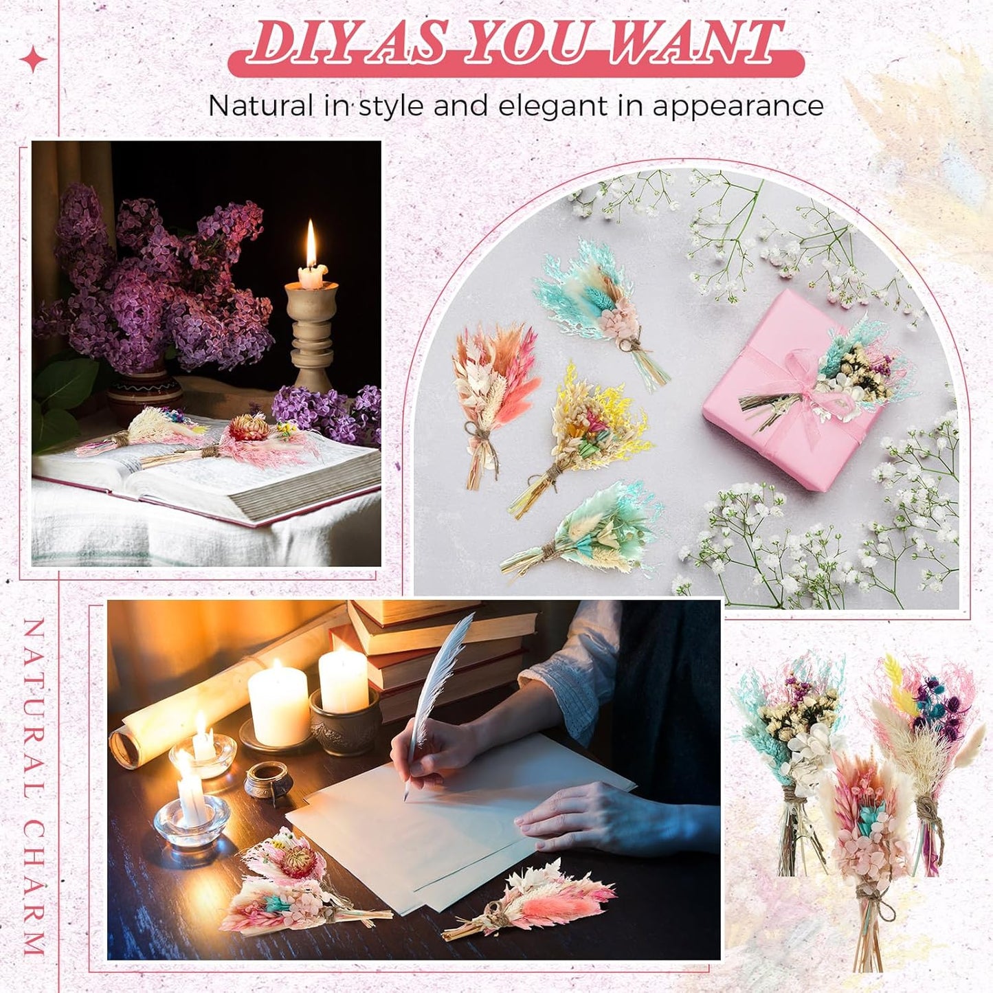 Layhit 12 Pack Boho Dried Flower Bouquet Mini Wedding Handmade Dry Flowers Decor for Vase Crafts DIY Photo Boutonniere for Men Floral Plant for Bridesmaid Gift Birthday Decor