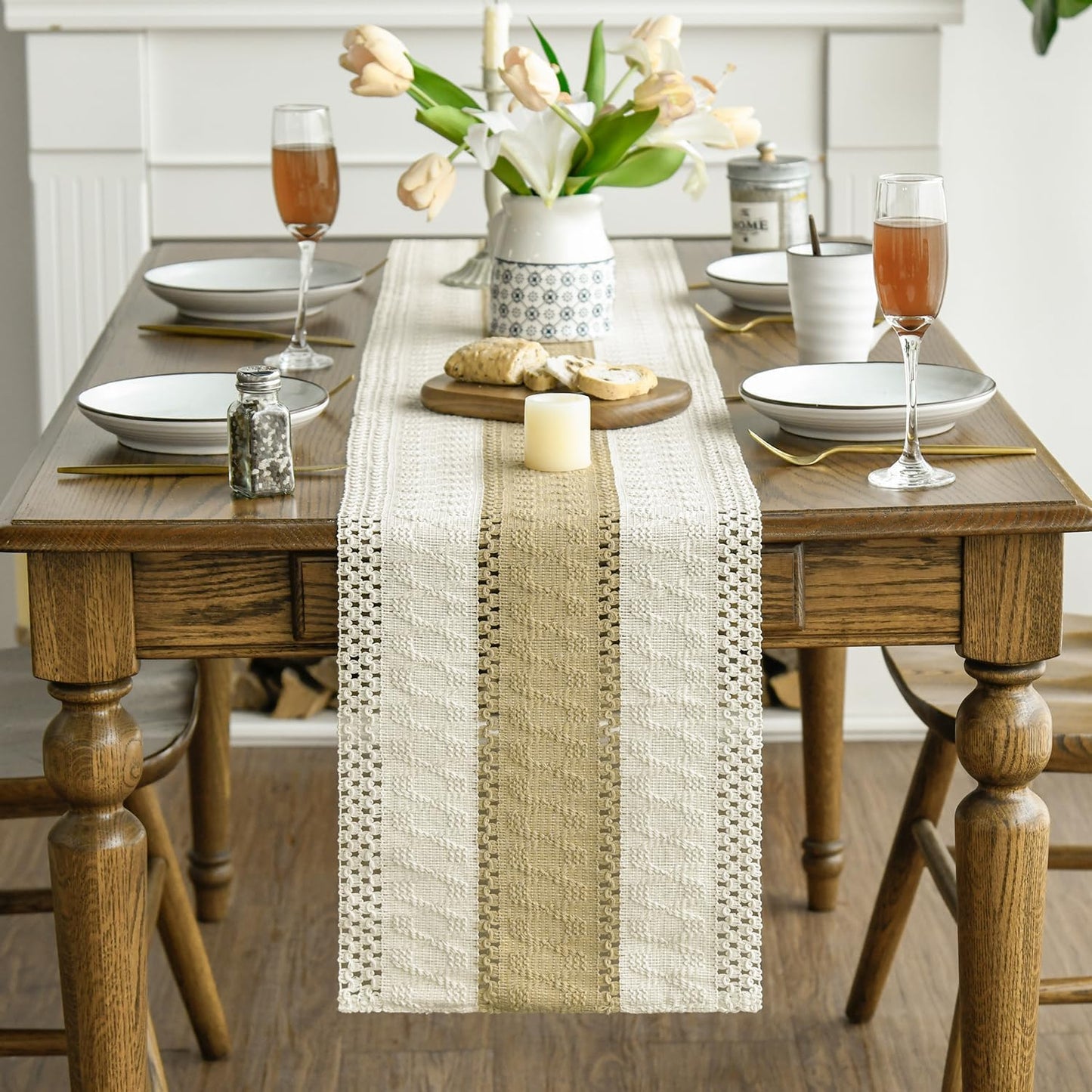 Artoid Mode Burlap Brown Farmhouse Rustic Table Runner, Seasonal Holiday Hollow Kitchen Dining Table Decoration for Home Party Decor 12x48 Inch